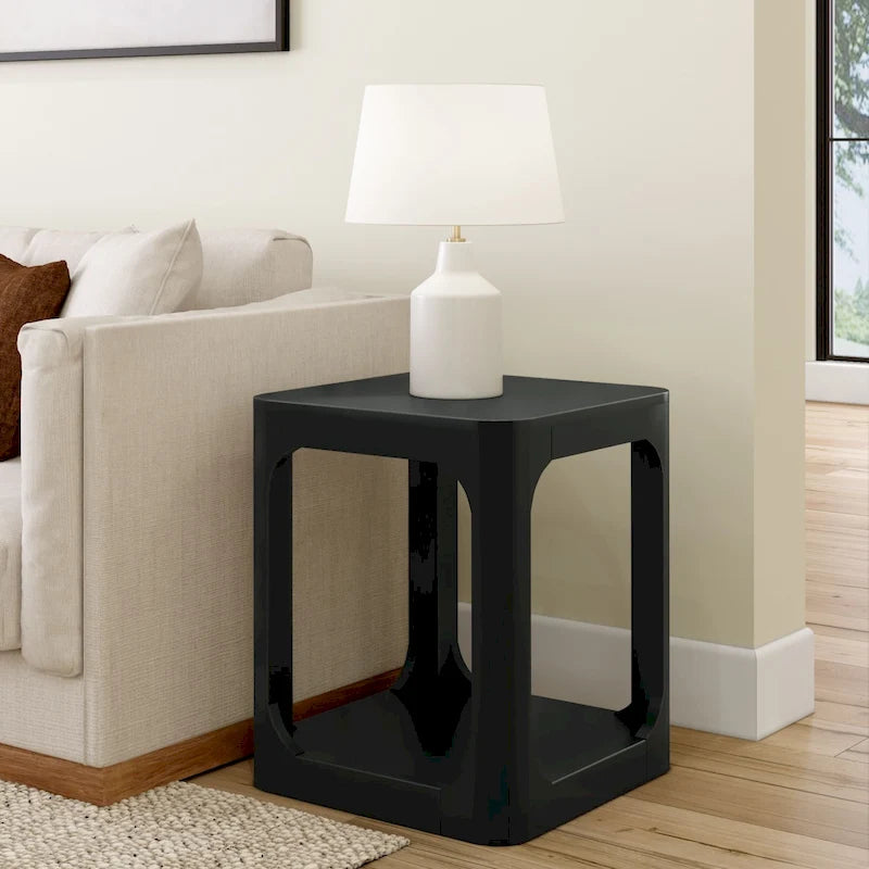 20-inch Square Pine Wood Side Table with Bottom Shelf