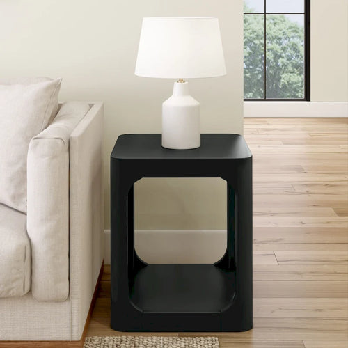 20-inch Square Pine Wood Side Table with Bottom Shelf
