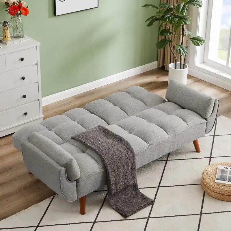 75.39 IN. Futon Sofa Bed, Convertible Upholstered Couch Sleeper with Reclining Sleeper Split Tufted Back