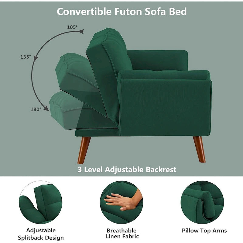 75.39 IN. Futon Sofa Bed, Convertible Upholstered Couch Sleeper with Reclining Sleeper Split Tufted Back