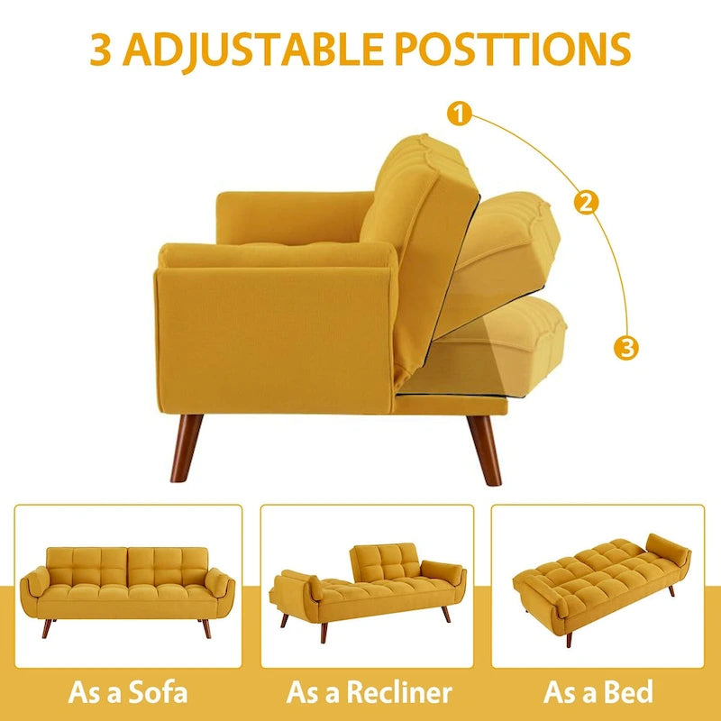 75.39 IN. Futon Sofa Bed, Convertible Upholstered Couch Sleeper with Reclining Sleeper Split Tufted Back