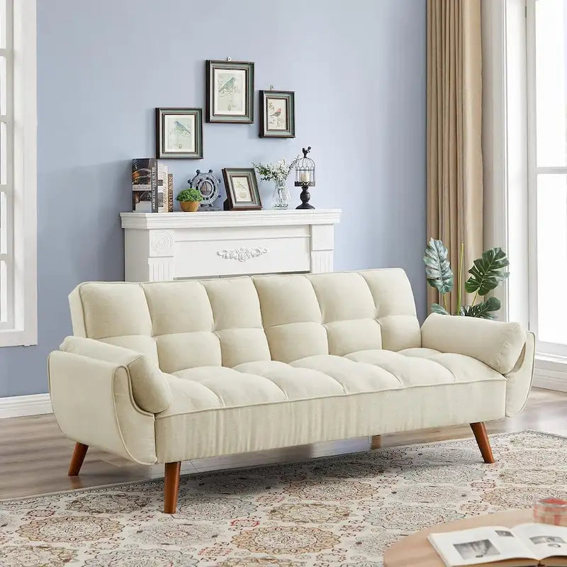 75.39 IN. Futon Sofa Bed, Convertible Upholstered Couch Sleeper with Reclining Sleeper Split Tufted Back