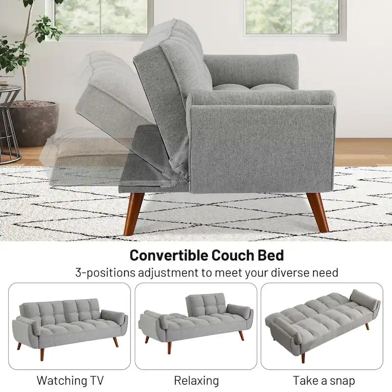 75.39 IN. Futon Sofa Bed, Convertible Upholstered Couch Sleeper with Reclining Sleeper Split Tufted Back
