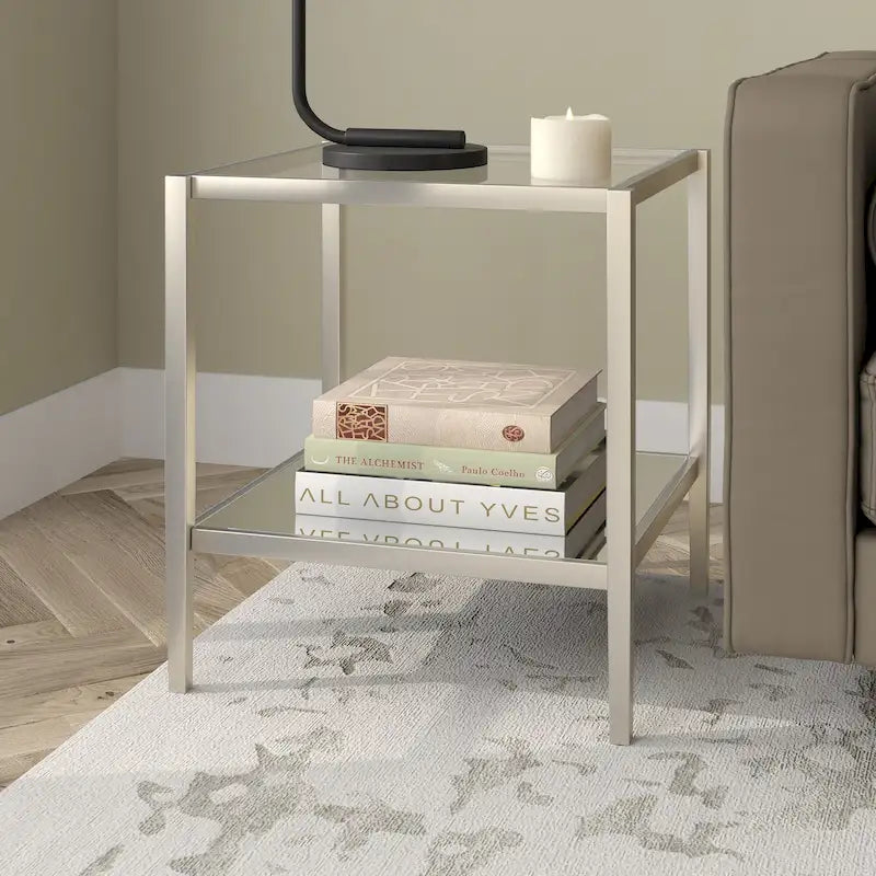 20 Wide Square Side Table with Clear Shelf
