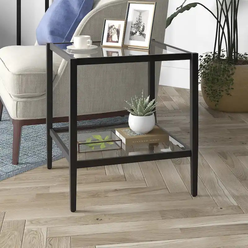 20 Wide Square Side Table with Clear Shelf