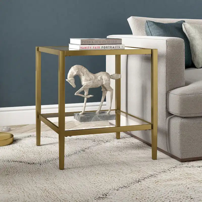 20 Wide Square Side Table with Clear Shelf