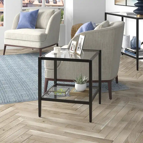 20 Wide Square Side Table with Clear Shelf