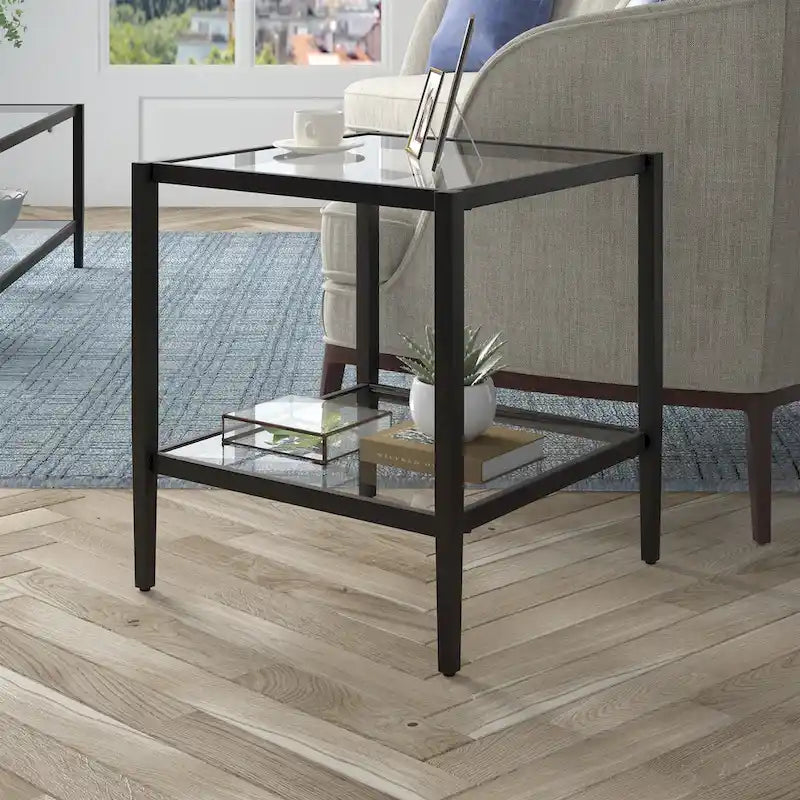 20 Wide Square Side Table with Clear Shelf