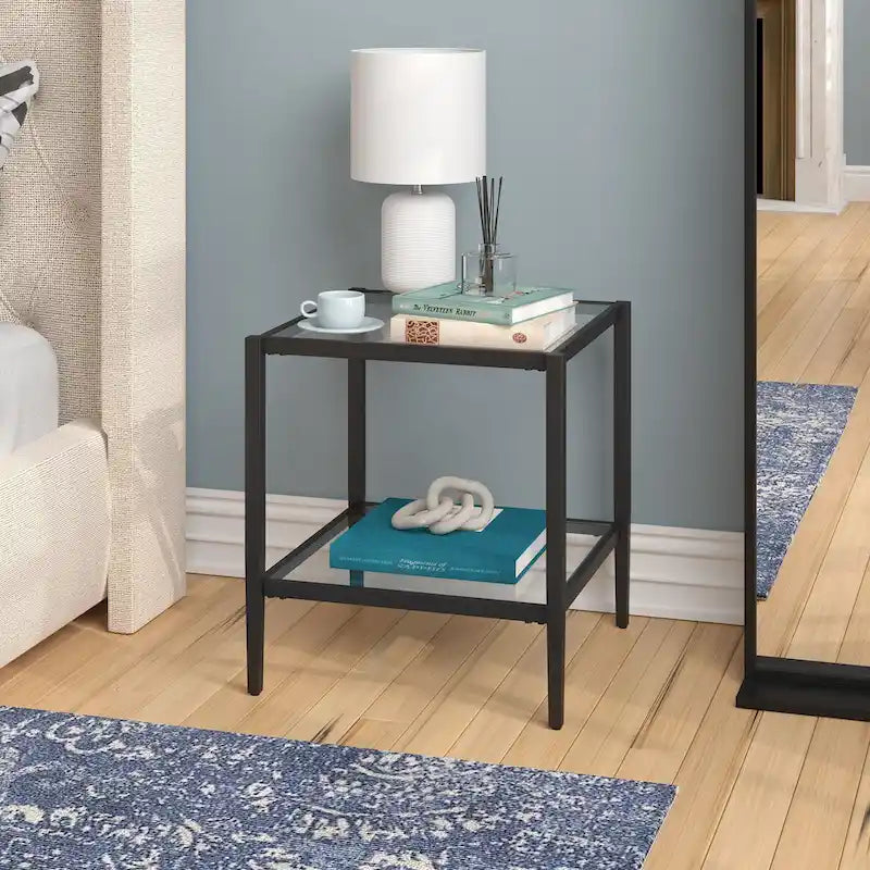 20 Wide Square Side Table with Clear Shelf