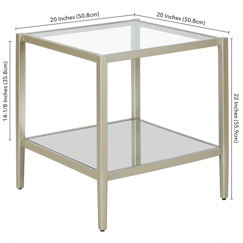 Mesa auxiliar quadrada de 20 de largura com prateleira transparente