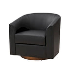 Modern Swivel Barrel Faux Leather Chair with Solid Wood Base
