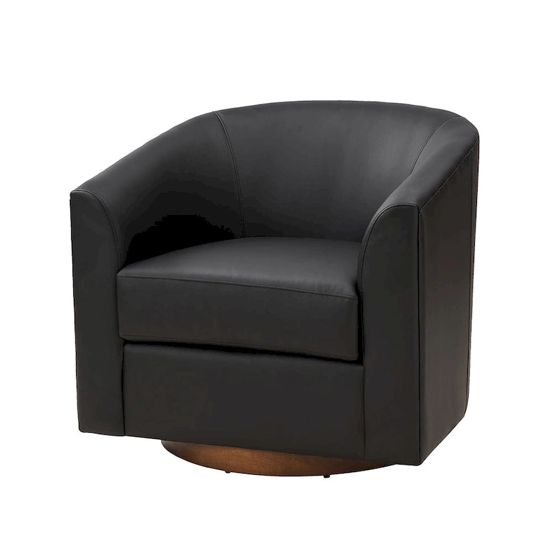 Modern Swivel Barrel Faux Leather Chair with Solid Wood Base