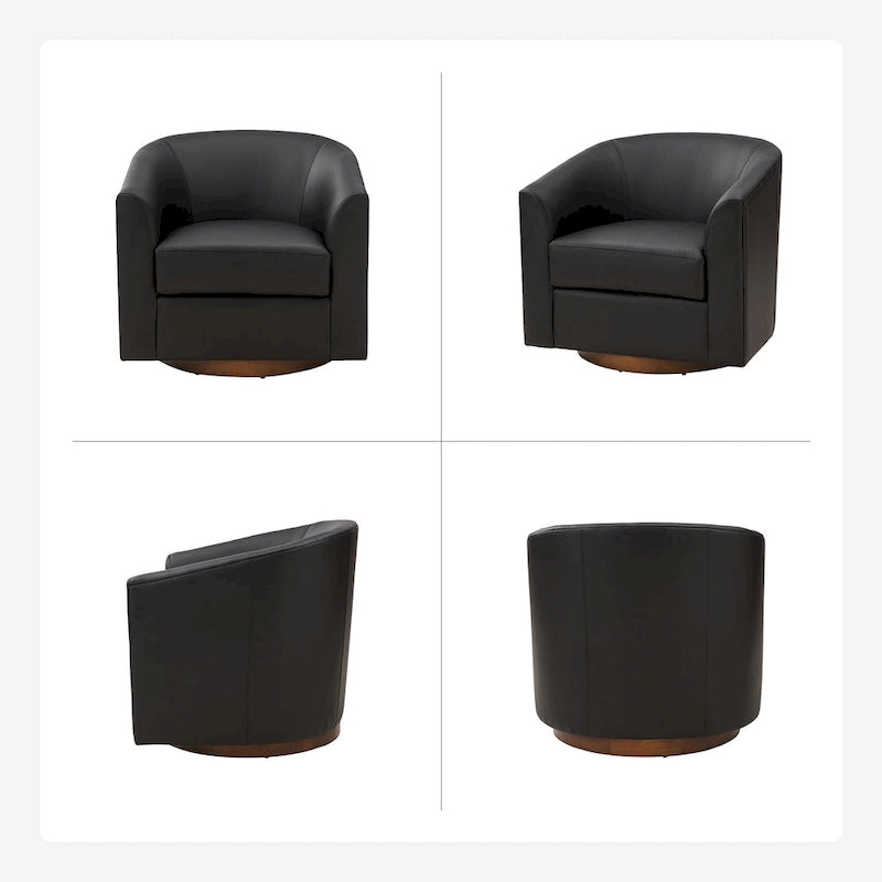 Modern Swivel Barrel Faux Leather Chair with Solid Wood Base