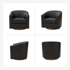 Modern Swivel Barrel Faux Leather Chair with Solid Wood Base