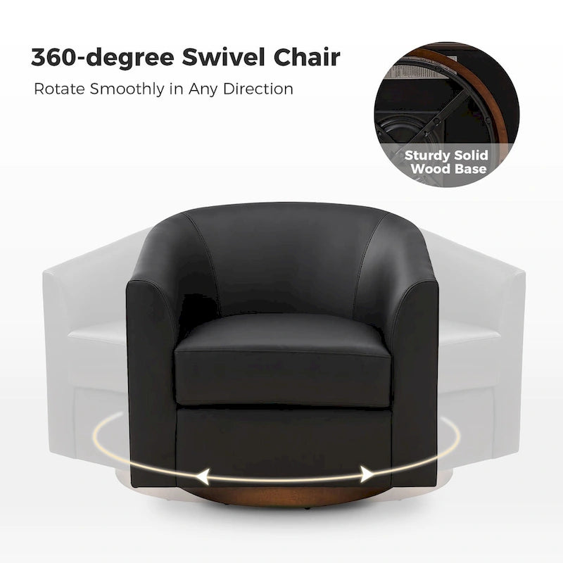 Modern Swivel Barrel Faux Leather Chair with Solid Wood Base