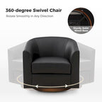 Modern Swivel Barrel Faux Leather Chair with Solid Wood Base