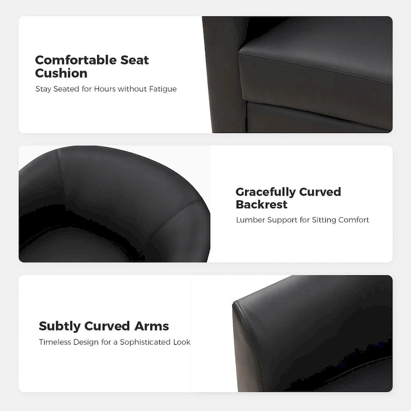 Modern Swivel Barrel Faux Leather Chair with Solid Wood Base