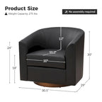 Modern Swivel Barrel Faux Leather Chair with Solid Wood Base
