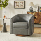 Modern Swivel Barrel Faux Leather Chair with Solid Wood Base