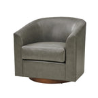 Modern Swivel Barrel Faux Leather Chair with Solid Wood Base