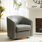 Modern Swivel Barrel Faux Leather Chair with Solid Wood Base