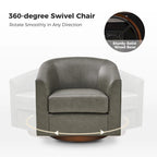 Modern Swivel Barrel Faux Leather Chair with Solid Wood Base