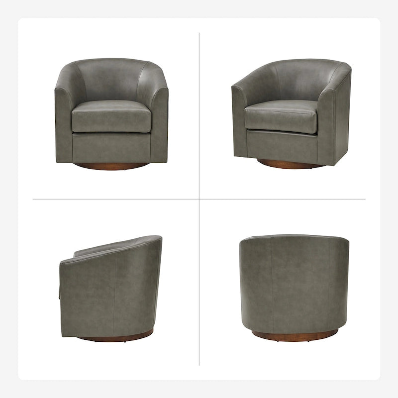 Modern Swivel Barrel Faux Leather Chair with Solid Wood Base