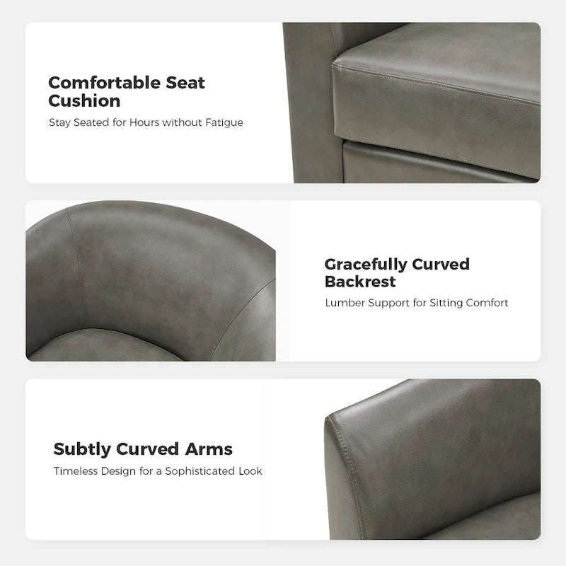 Modern Swivel Barrel Faux Leather Chair with Solid Wood Base