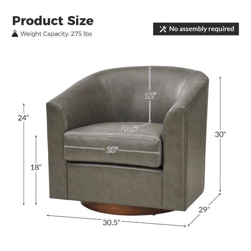 Modern Swivel Barrel Faux Leather Chair with Solid Wood Base