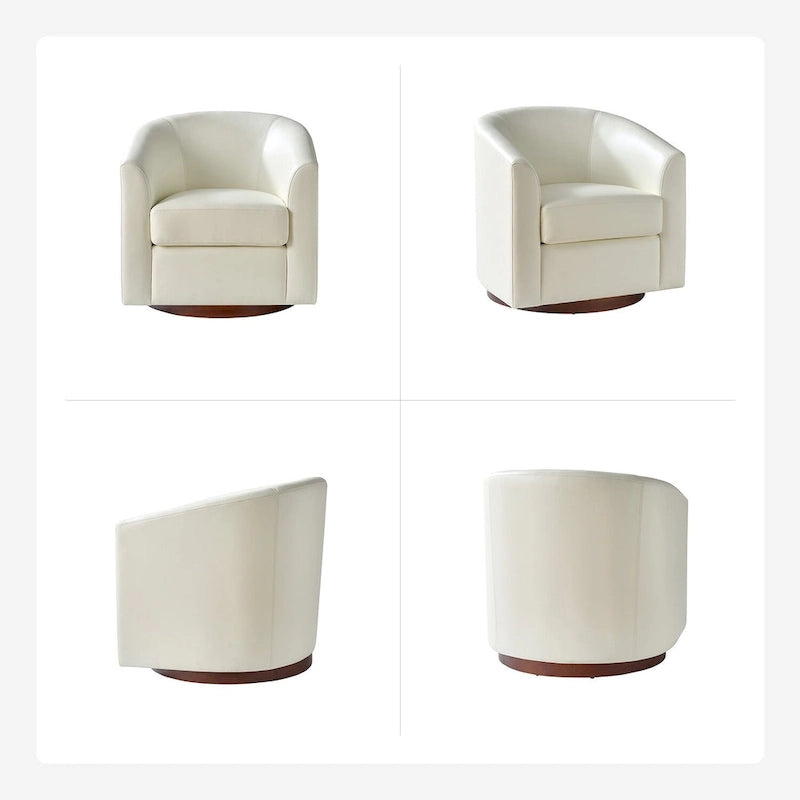 Modern Swivel Barrel Faux Leather Chair with Solid Wood Base