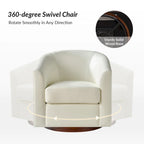 Modern Swivel Barrel Faux Leather Chair with Solid Wood Base