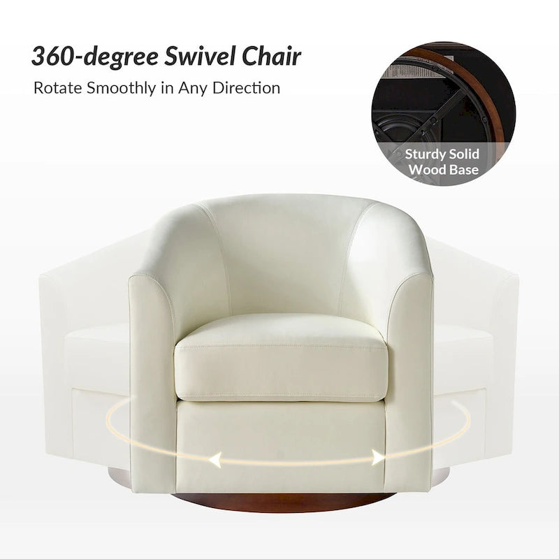 Modern Swivel Barrel Faux Leather Chair with Solid Wood Base