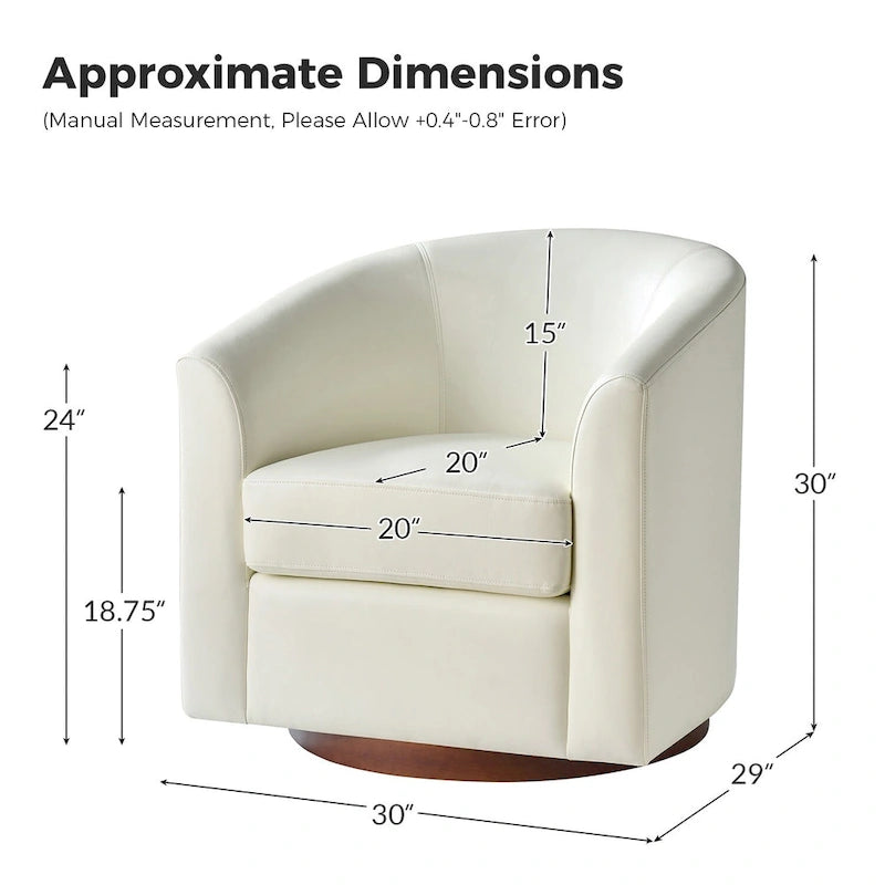 Modern Swivel Barrel Faux Leather Chair with Solid Wood Base