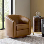 Modern Swivel Barrel Faux Leather Chair with Solid Wood Base