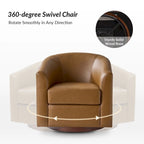 Modern Swivel Barrel Faux Leather Chair with Solid Wood Base