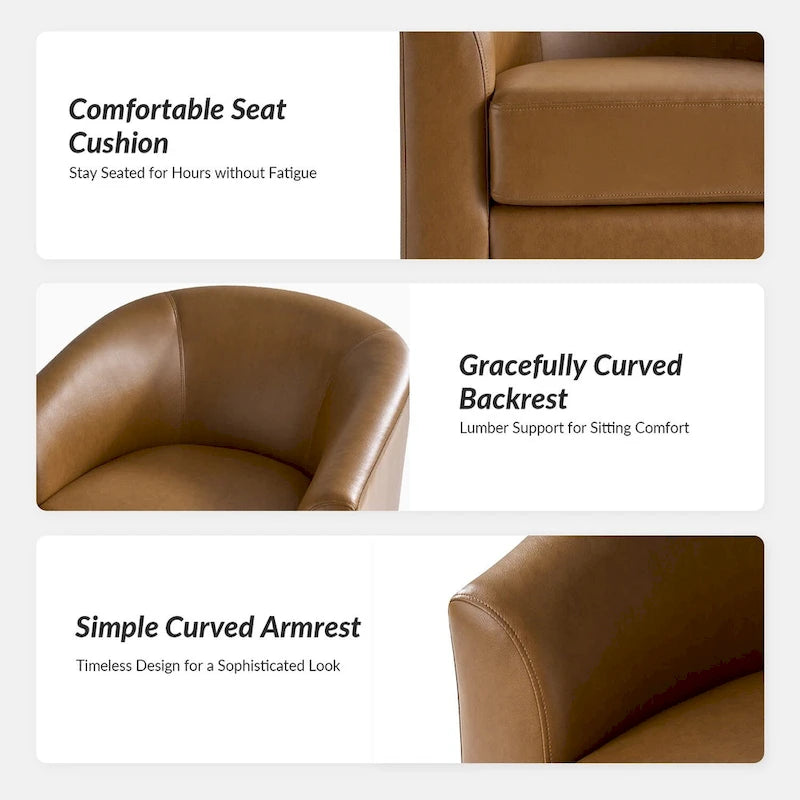 Modern Swivel Barrel Faux Leather Chair with Solid Wood Base