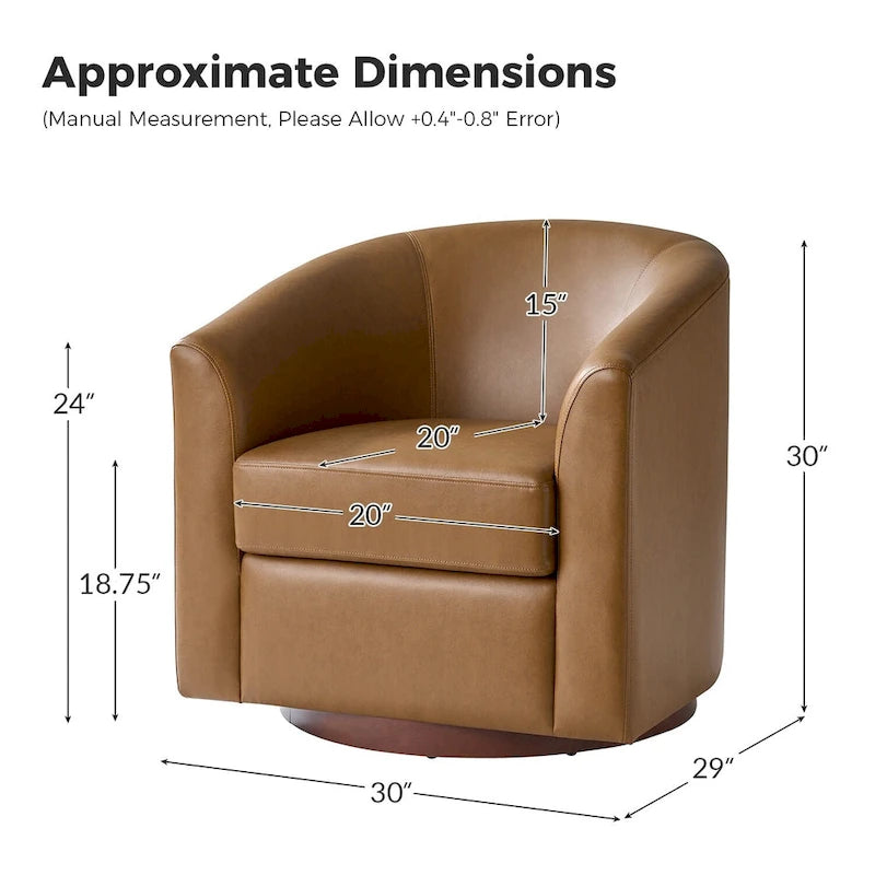 Modern Swivel Barrel Faux Leather Chair with Solid Wood Base