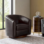 Modern Swivel Barrel Faux Leather Chair with Solid Wood Base