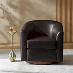 Modern Swivel Barrel Faux Leather Chair with Solid Wood Base