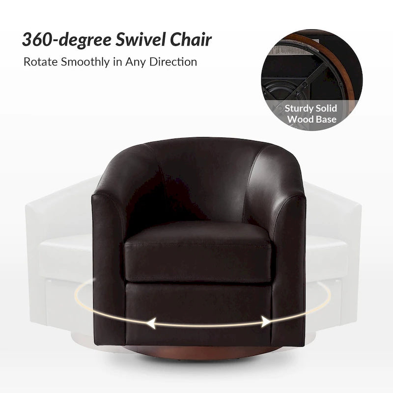 Modern Swivel Barrel Faux Leather Chair with Solid Wood Base