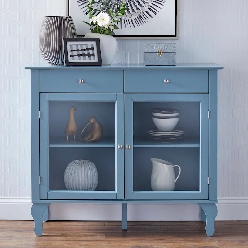 Glass Front Buffet Sideboard with Adjustable Shelves