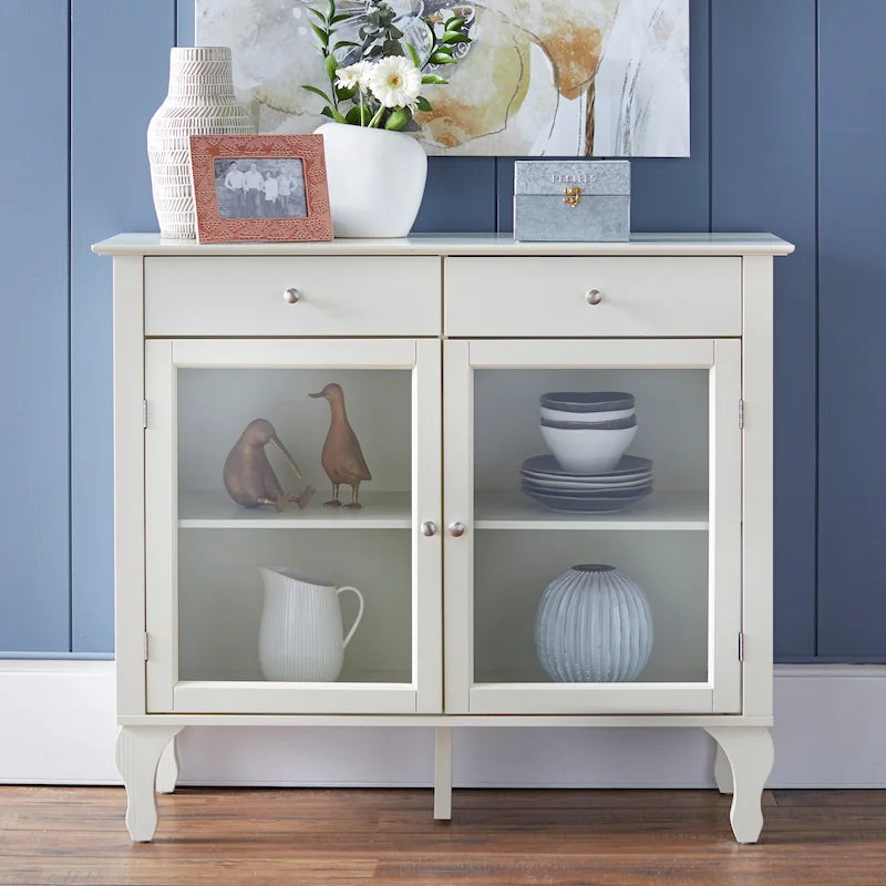 Glass Front Buffet Sideboard with Adjustable Shelves