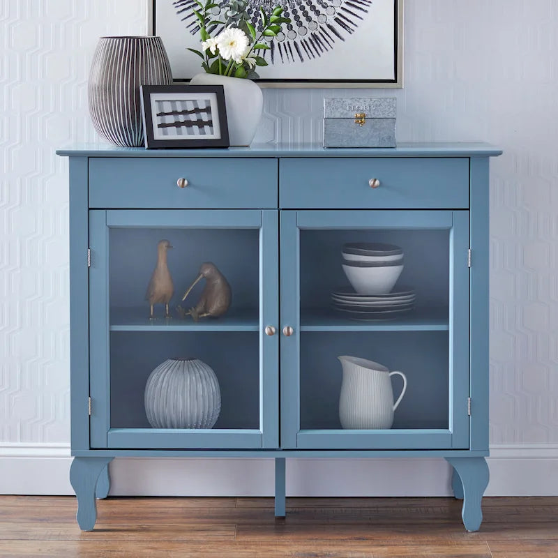 Glass Front Buffet Sideboard with Adjustable Shelves