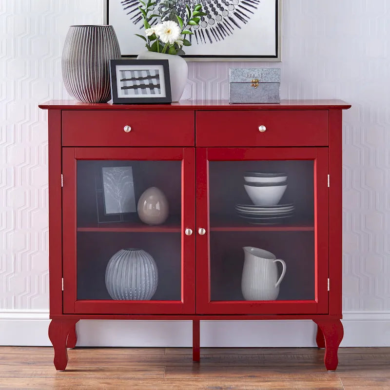 Glass Front Buffet Sideboard with Adjustable Shelves