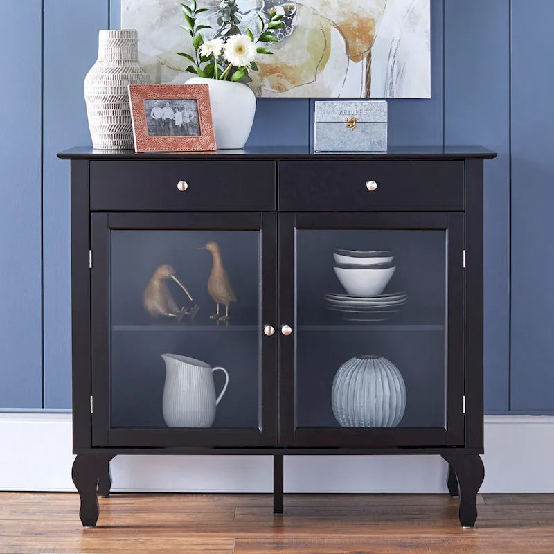 Glass Front Buffet Sideboard with Adjustable Shelves