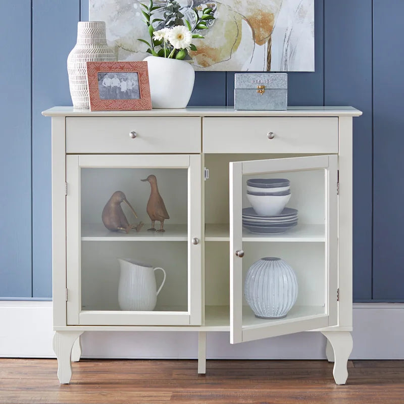 Glass Front Buffet Sideboard with Adjustable Shelves