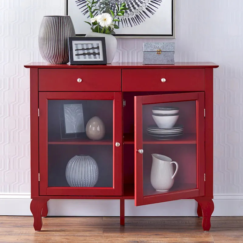 Glass Front Buffet Sideboard with Adjustable Shelves