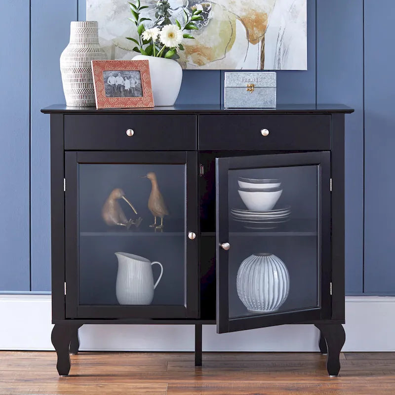 Glass Front Buffet Sideboard with Adjustable Shelves