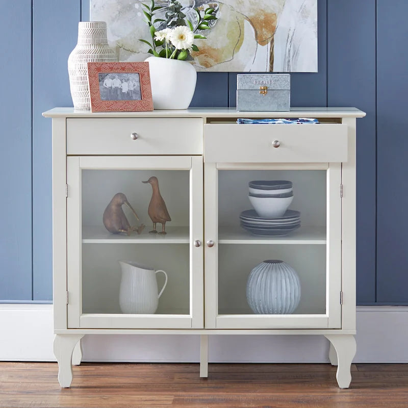 Glass Front Buffet Sideboard with Adjustable Shelves