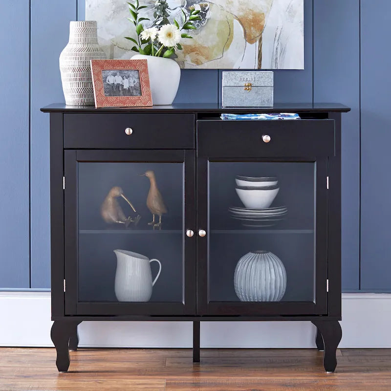 Glass Front Buffet Sideboard with Adjustable Shelves